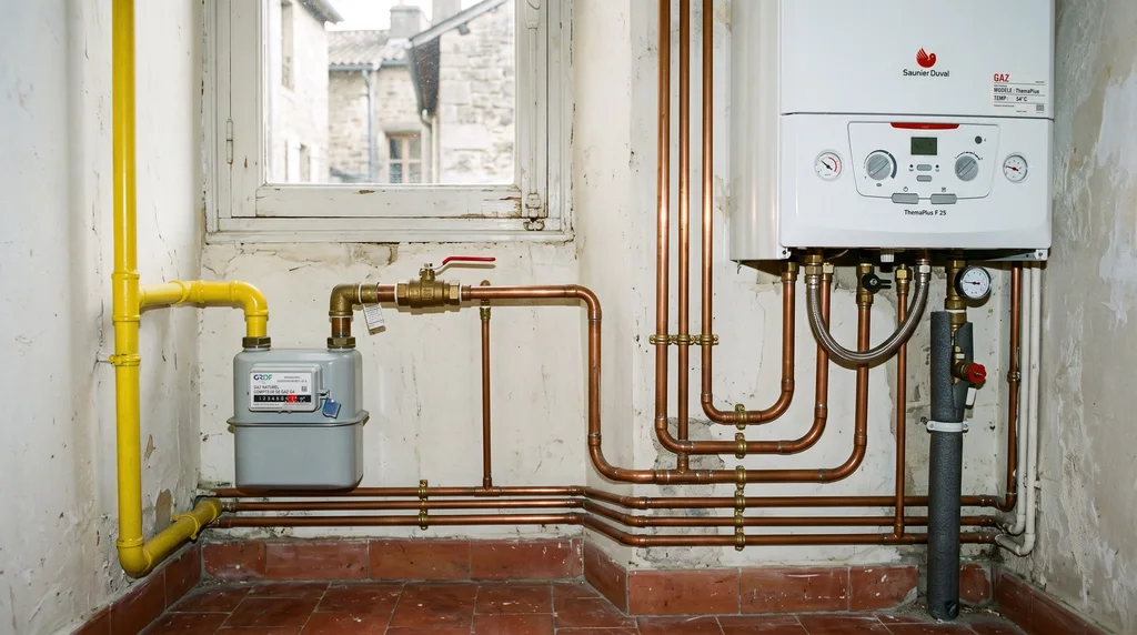 Installation intérieure de gaz — compteur, chaudière et raccordements — Gaz à Fondettes